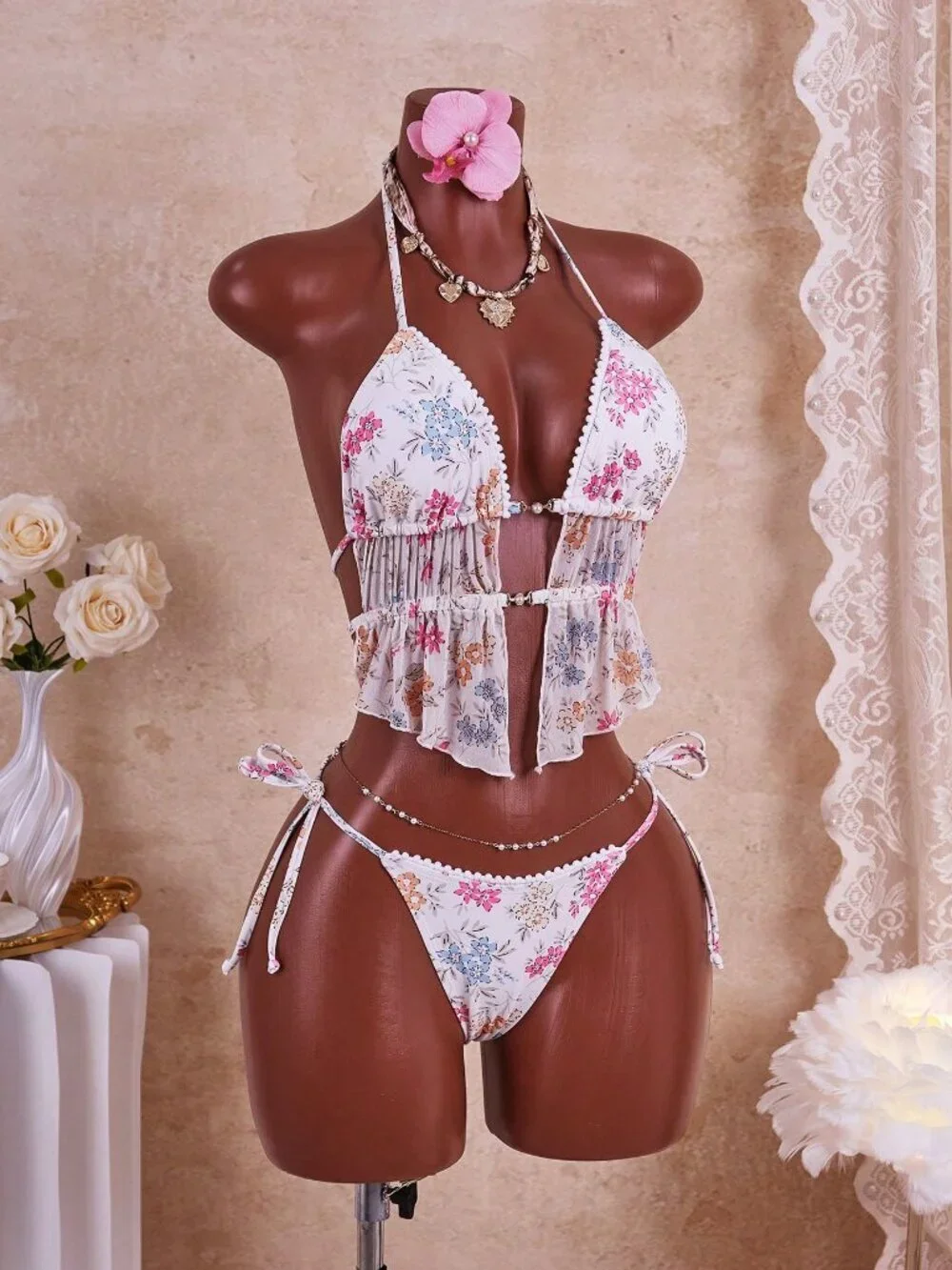 Multicolor Sexy Women's Sweet Floral Bikini Set